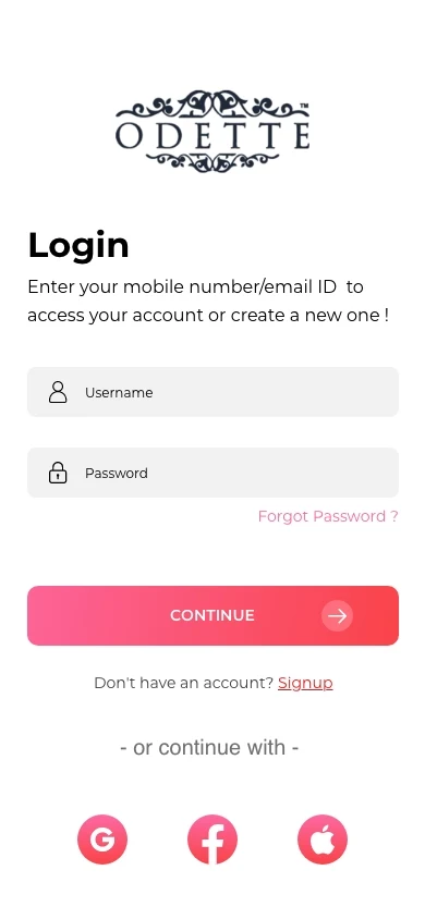 login screen