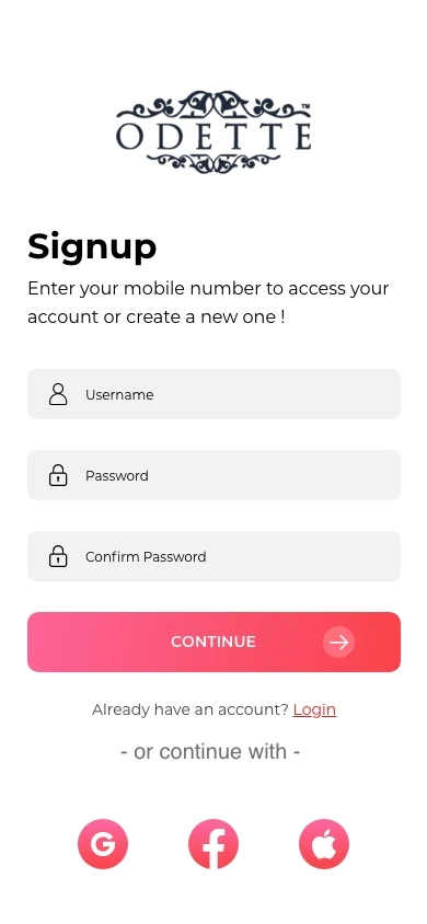 signup screen
